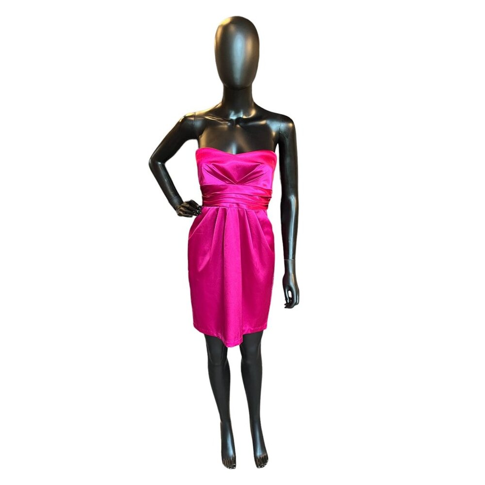 HOMECOMING - Hot Pink Satin Sweetheart Mid-Length Dress - Picture 1 of 5